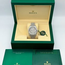 Rolex Datejust 41mm 25CTW bussdown iced out stainless Arabic pave dial 126300 stainless steel oyster bracelet diamond bezel watch box appraisal