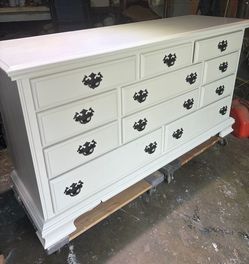 Beautiful White Satin Solid Wood  Triple Dresser