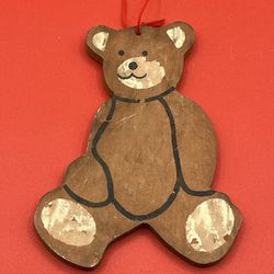 Vintage Wooden Teddy Bear Christmas Ornament 