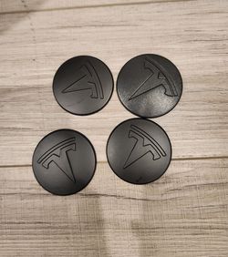 4 PCS Wheel Center Hub Cap Sticker for Model 3 / Model Y, Wheel Rim Center Cap Sticker Compatible for Tesla Hubcaps with Logo Emblem, Waterproof Adhes