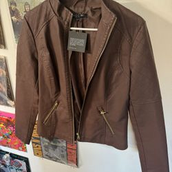 Brown faux leather Motorcycle Jacket Women’s small