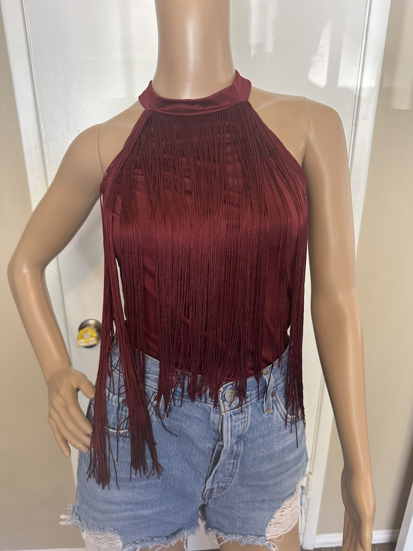 Women’s Red Fringe Bodysuit Size Medium 
