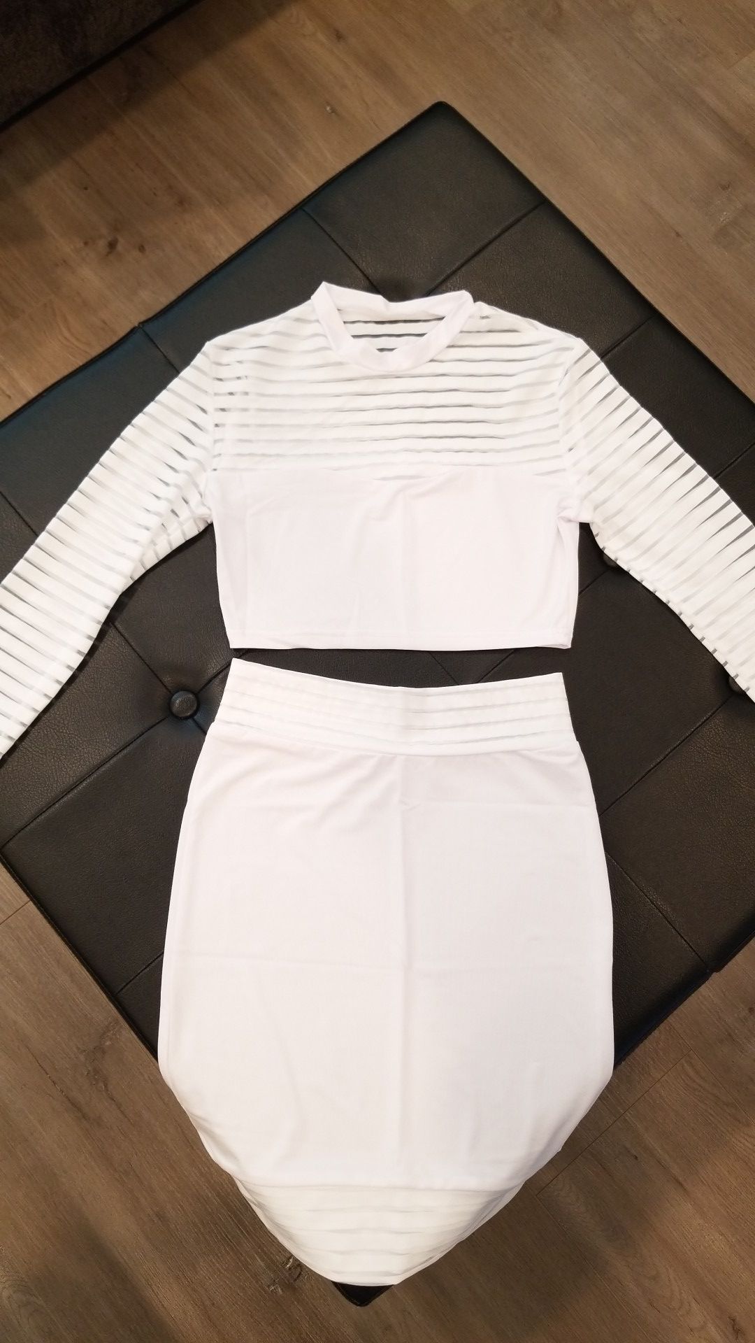 Brand New all white 2 piece crop and pencil skirt