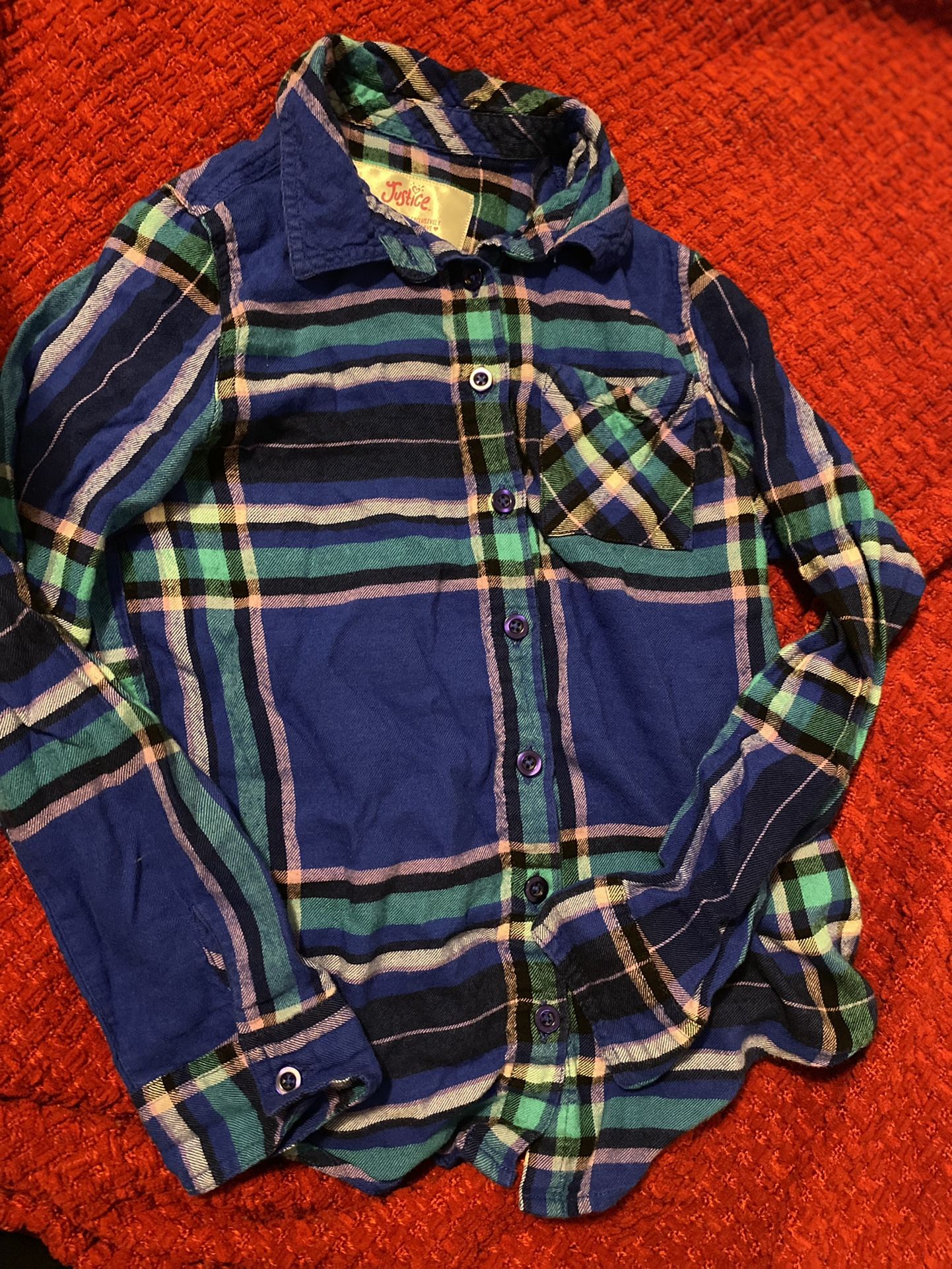 Girls size 10 long sleeved plaid flannel JUSTICE