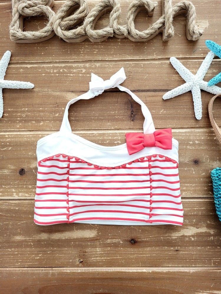 2T JANIE AND JACK RED & WHITE STRIPED HALTER SWIM TOP