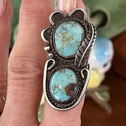 Vintage Navajo Sterling Silver And Bisbee Turquoise Ring