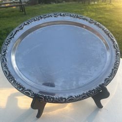 Vintage WMF Germany Silver Oval Serving Tray Floral Pattern Glossy Large Metal