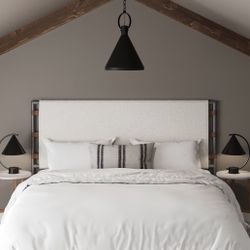 Nathan James Aspen King Boucle Upholstered Headboard White/Gunmetal 