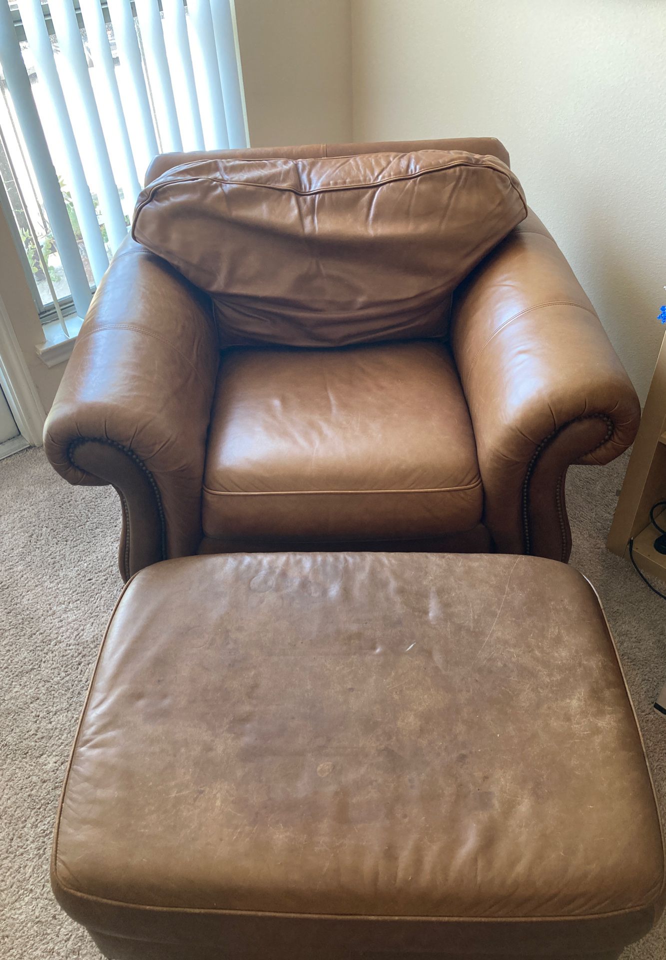 FREE PICKUP Brown leather couch chair and ottoman