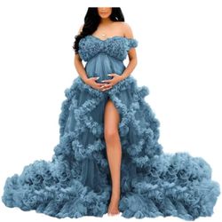 Women's Tulle Robe for Maternity Photoshoot Puffy Ruffles 