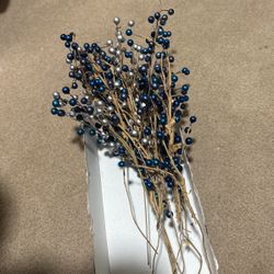 Blue And Silver Beaded Floral Stems 