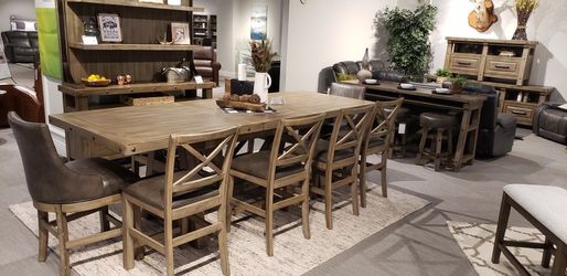 Solid Wood Transitional 8 Pc Counter High Dining Collection!