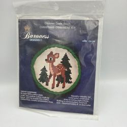 Vtg Baroness Designs Deer CH218 Counted Cross Stitch Christmas Ornament 1981