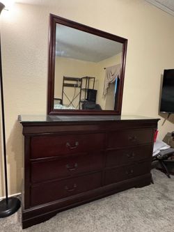 Dresser & Mirror Set with Glass Top