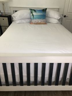 White Queen Custom Blue Plank Bed Frame Headboard And Footboard