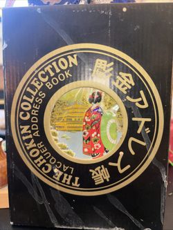 Vintage Chokin On Lacquer Address Book With Geisha In Kimono With Green Umbrella