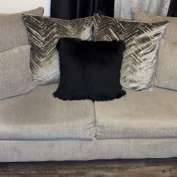 Gray/Silver Sofa and Loveseat (black accent pillows not Included but can be for extra fee)