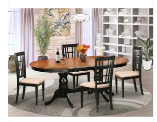 Solid Wood Oval Extendable Dining Set With 4 Chairs 
