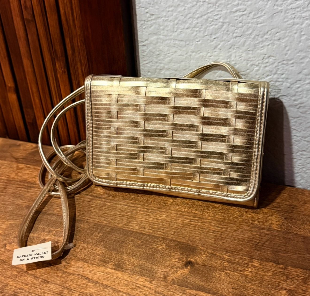Vintage Capezio “Wallet on a String” Metallic Gold Crossbody Purse (NWT)