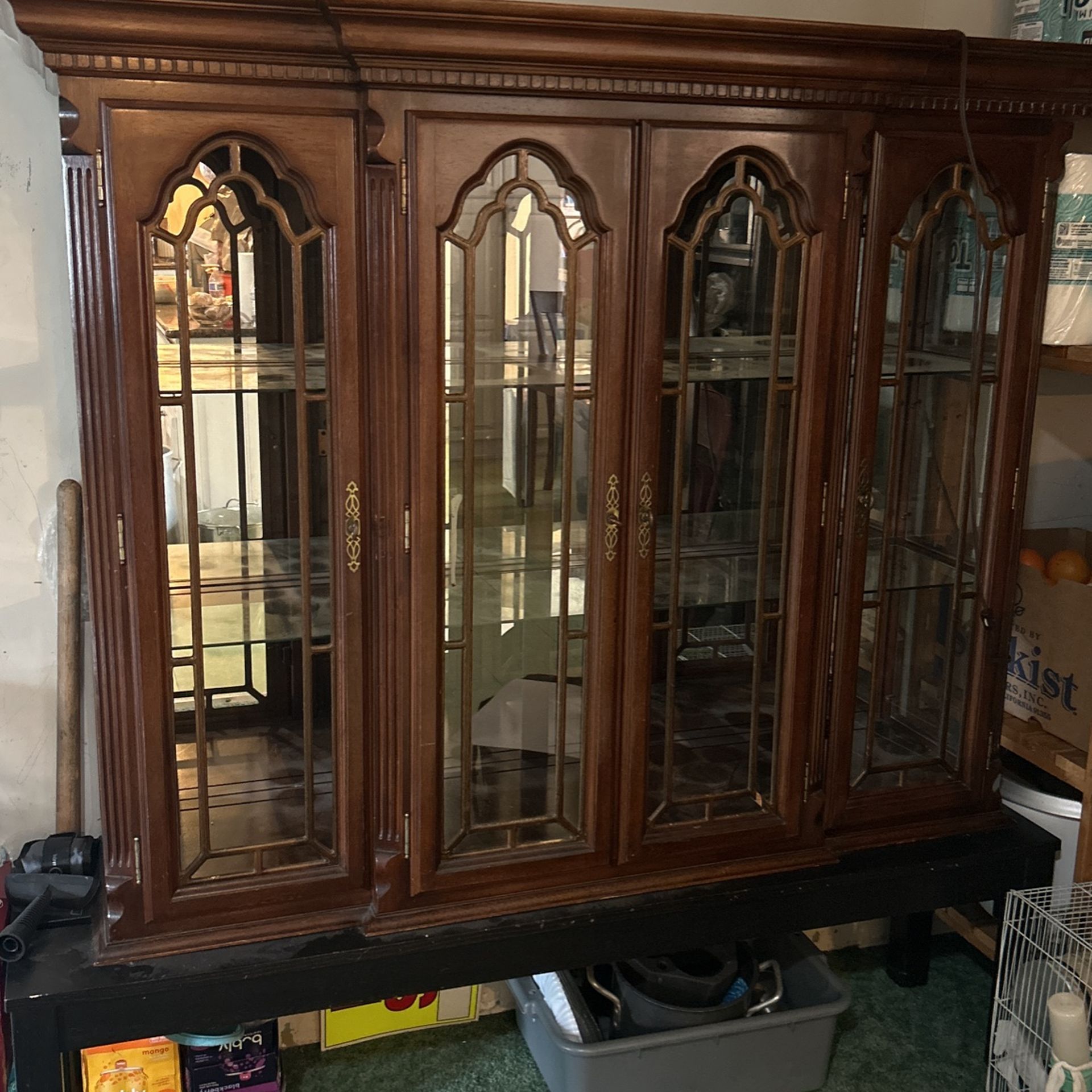 Antique China Cabinet, Coffee Glass Table, Lounge Couch