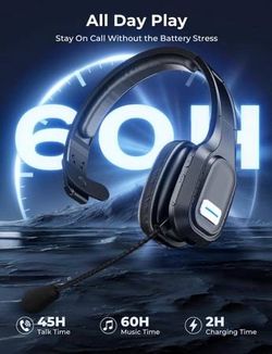 new Bluetooth Headset, 60Hrs Working Time with Noise Canceling, Trucker Wireless Headset with Mic & Mute, Voice Control, Bluetooth Headphones Multipoi