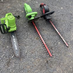 Hedge trimmers and chainsaw