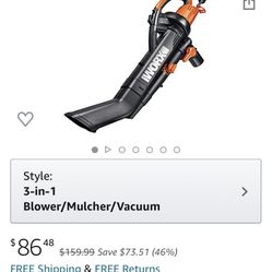 WORX WG505 3-in-1 Blower/Mulcher/Vacuum, 9" x 15" x 20", Orange and Black