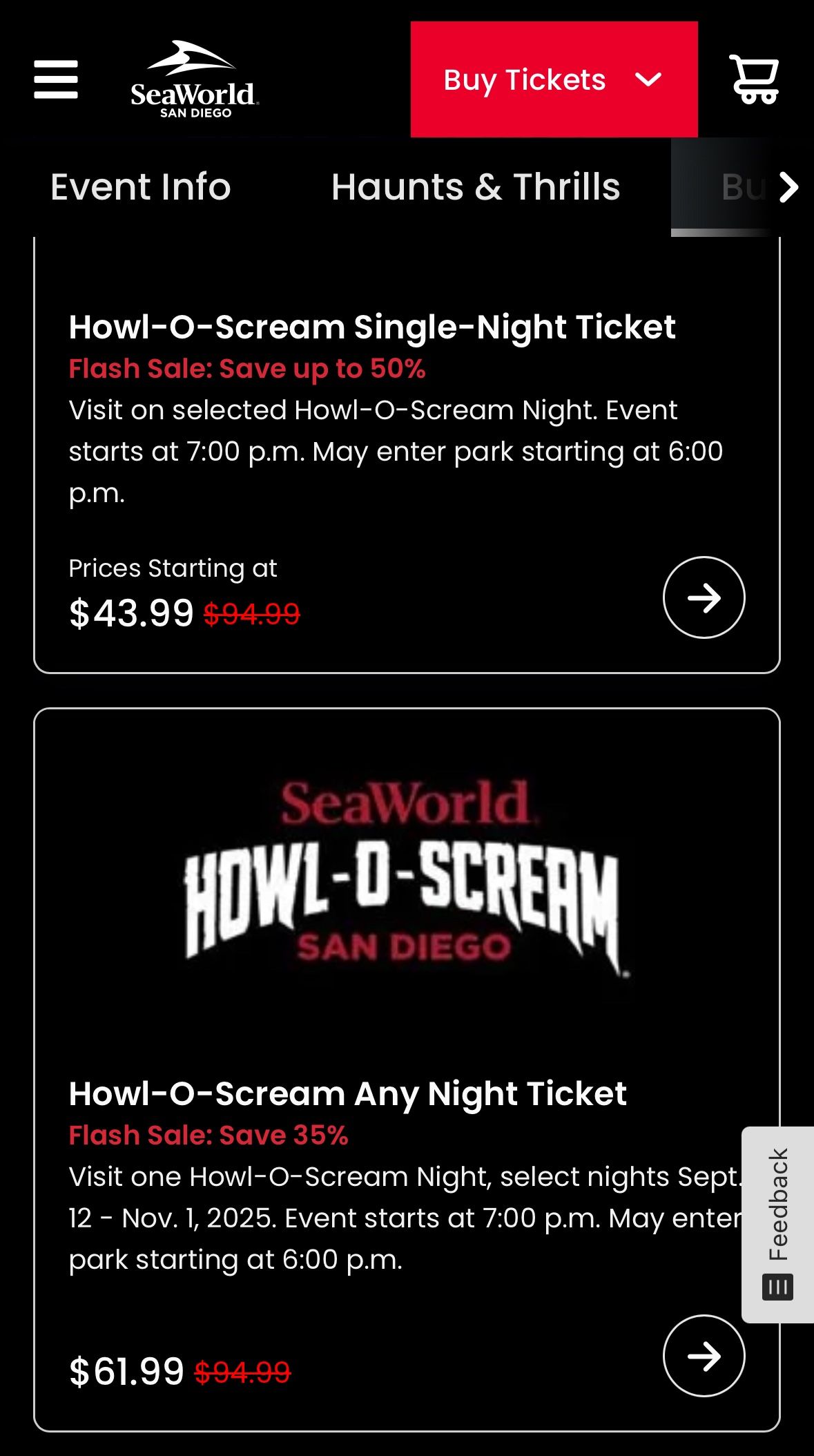 Sea World Howl-O-Scream 2 Tickets