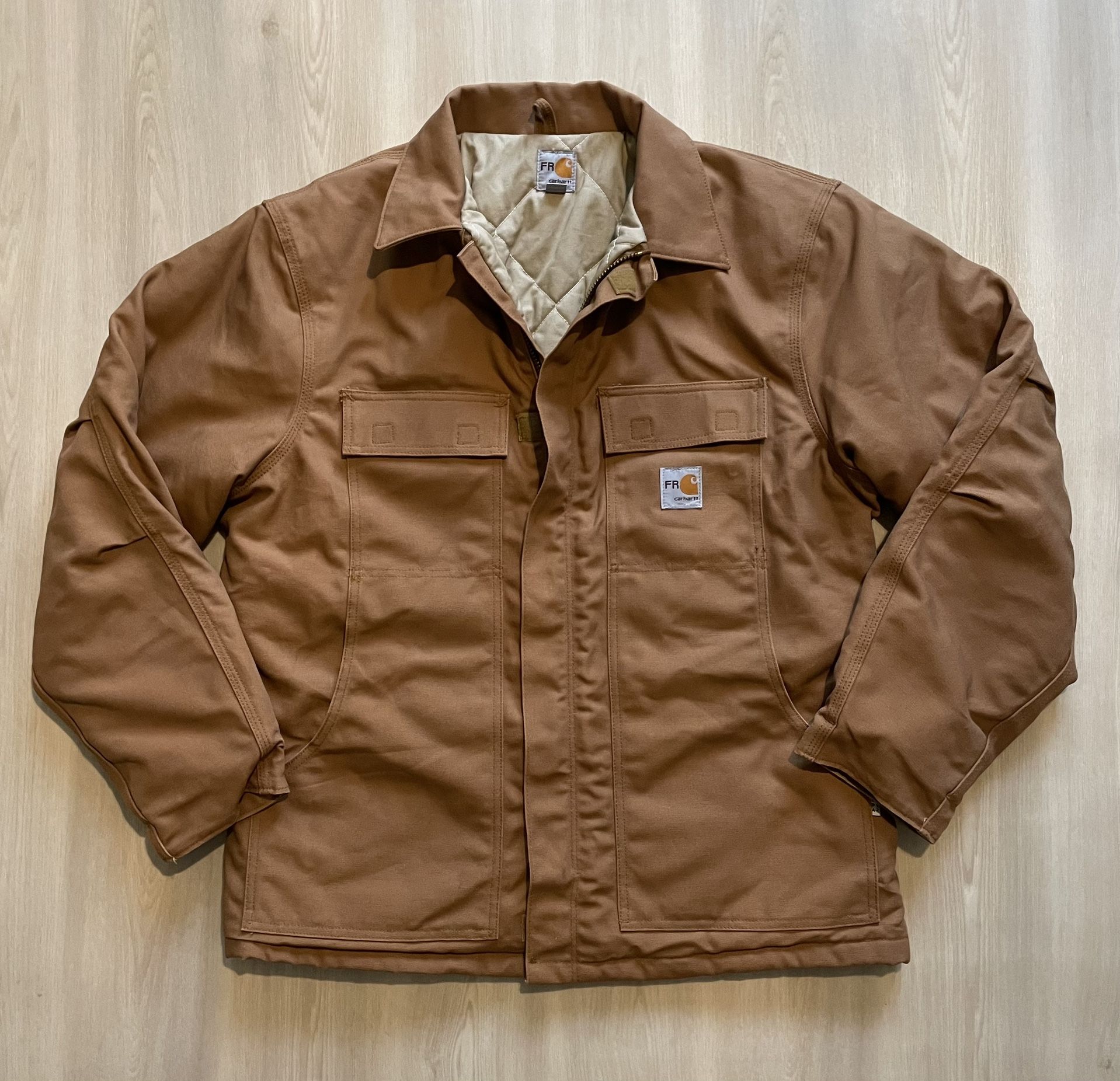 Carhartt Brown Flame Resistant FR Canvas Jacket Quilted Lined NFPA 2112 Sz L