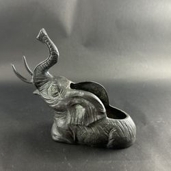 Vintage Bronze Elephant Planter 7" Trunk Up
