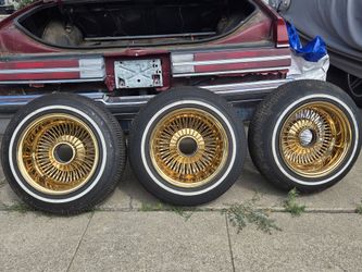 13x7 (3) three ONLY all gold diamond cut 72 spoke wire wheels