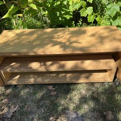 Unique two piece console table / entertainment center w/ skateboard wheels!  