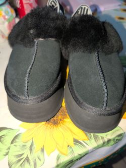 Black Suede Platform Shearling Slippers ugg