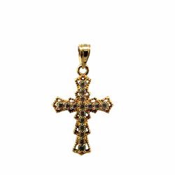 Woman’s Ladies 10k Yellow Gold 1” Inch White Stone Cross Charm Pendant for Necklace GP3127405