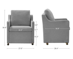 K592 $55  27" Wide Country Farmhouse Linen Upholstered Fabric Dining Chair With Casters  Removable casters:The upholstered dining chairs with smooth-r