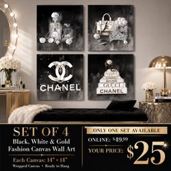 Set of 4 Fashion Canvas Wall Art Prints