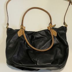 J.Crew Vintage 1990s Soft Black Leather Shoulder Crossbody Tote Bag
