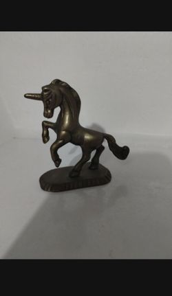 VINTAGE BRASS SM UNICORN FIGURINE 4"×3" - AQ99