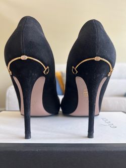 Gucci Black Suede with Gold Horsebit Heels- Size 38