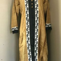 Handmade Womens Yellow Gold Embroidered Trim Robe Jacket Kimono Ethnic Costume