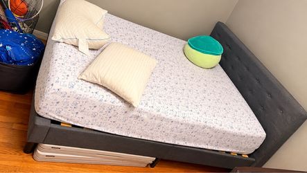 Gray Upholstered Twin Bed Frame