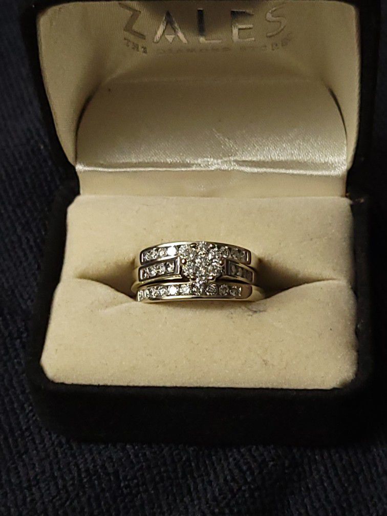 Beautiful Wedding Ring Set-3 Pieces 14k White Gold