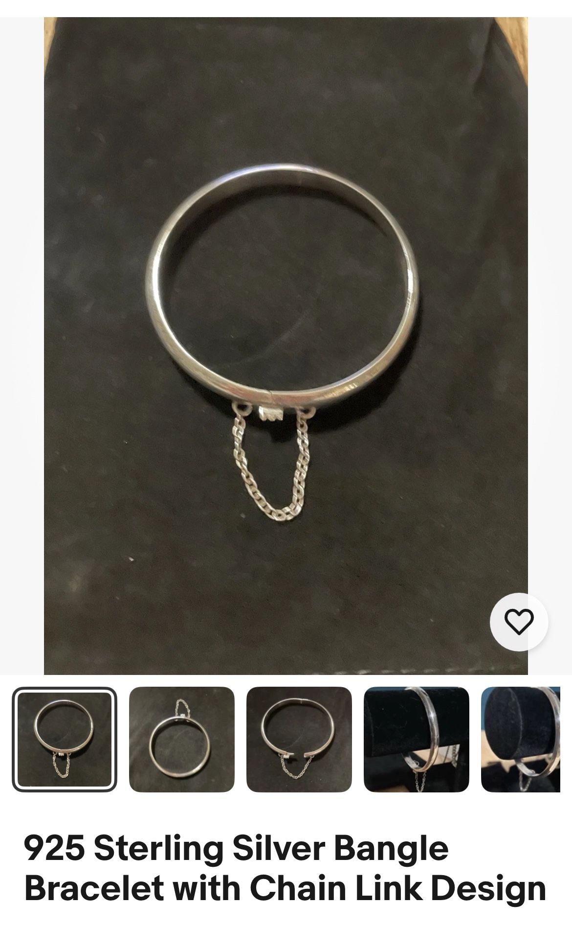 925 Sterling Silver Bangle Bracelet with Chain Link Design