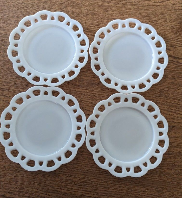 4 Vintage Milk Glass Plates