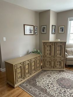 Vintage Wood Dresser and Chest Set
