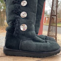 Black UGG Swarovski Bailey Button Boots (Womens)