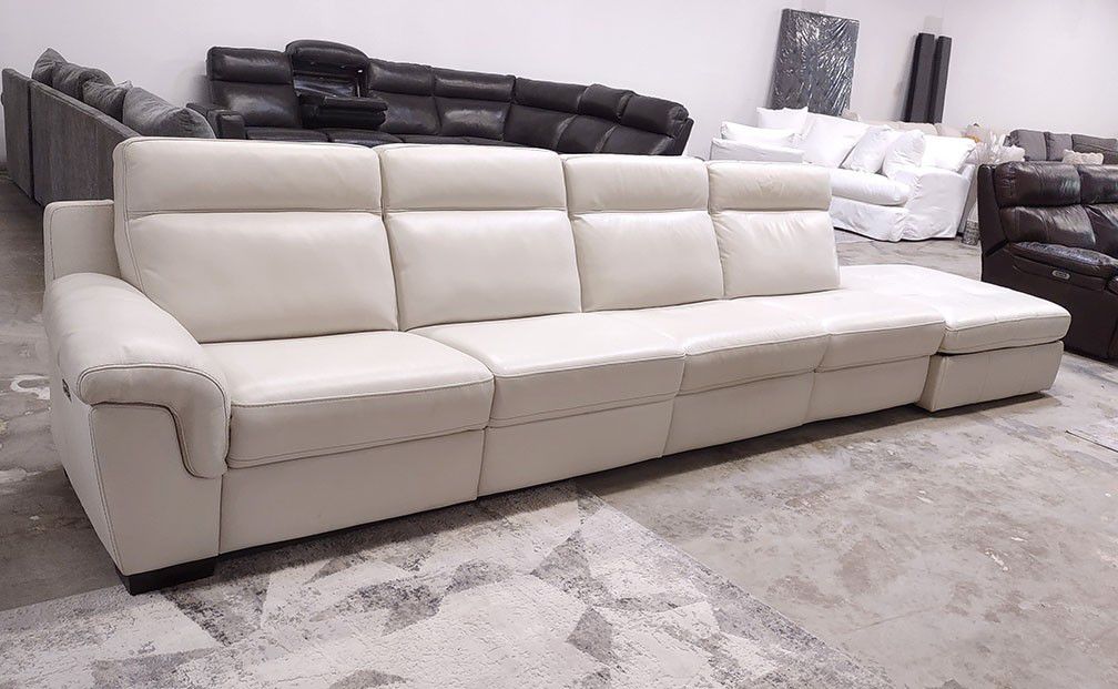 Julius 4pc Italian Leather Sectional Sofa With Storage Ottoman 
