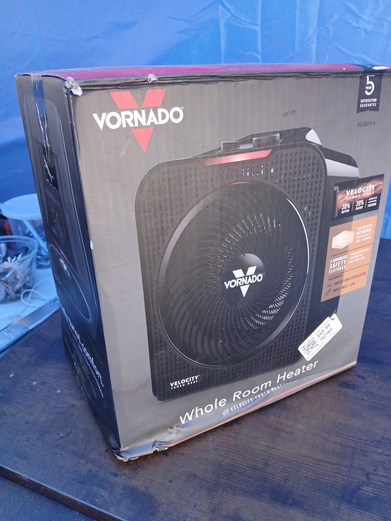 New Vornado Velocity 4 Whole Room Space Heater, 1500W, Adjustable Thermostat, Tipover Protection, Black