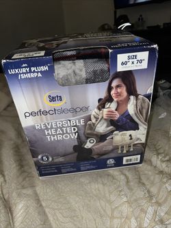 Serta Reversible Heated Throw Luxurious Plush/Sherpa-Chocolate Plaid 60 x 70 in