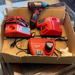 Milwaukee Drill, 3 Chargers, 2 Batteries